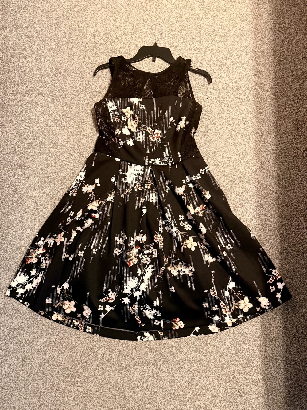 WHBM Black Floral Dress with lace detail